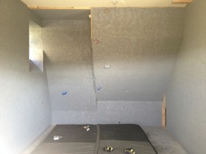 The finished climbing wall in our garage